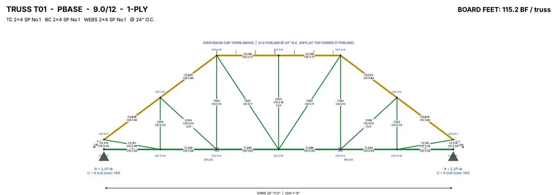 T01 · Piggyback base truss profile with design criteria